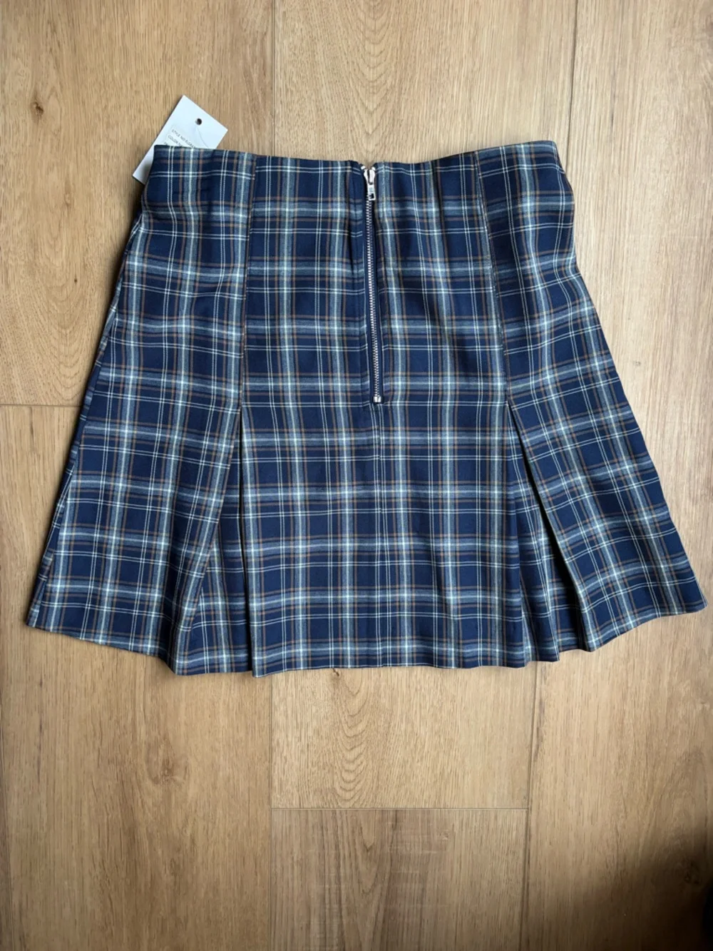 Navy Blue Plaid Pleated Mini Skirt